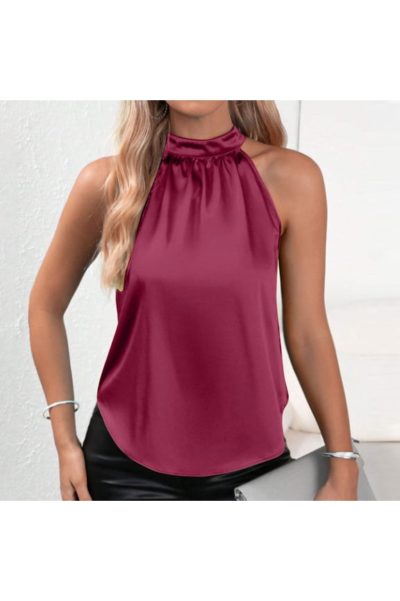 Tank Tops for Women Summer Wine Workout Fashion Casual Round- Neck Sleeveless Button Solid T-shirt Tops Blouse Camisoles for Women