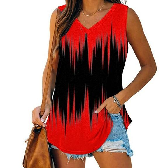 QUINDOS Tank Tops for Women Workout Red Tank V-Neck Basic Casual Flowy Summer Sleeveless T-Shirt Womens Camisoles
