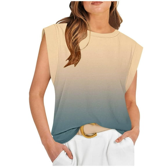 QUINDOS Tank Tops for Women Workout Yellow Summer Fashion Casual Round- Neck Sleeveless T-shirt Tops Blouse Camisoles for Women