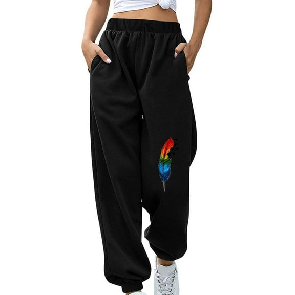 QUINDOS Taper Womens Comfy Pants Long High Waisted Casual Sweatpants Drawstring Loose Pants with Pockets