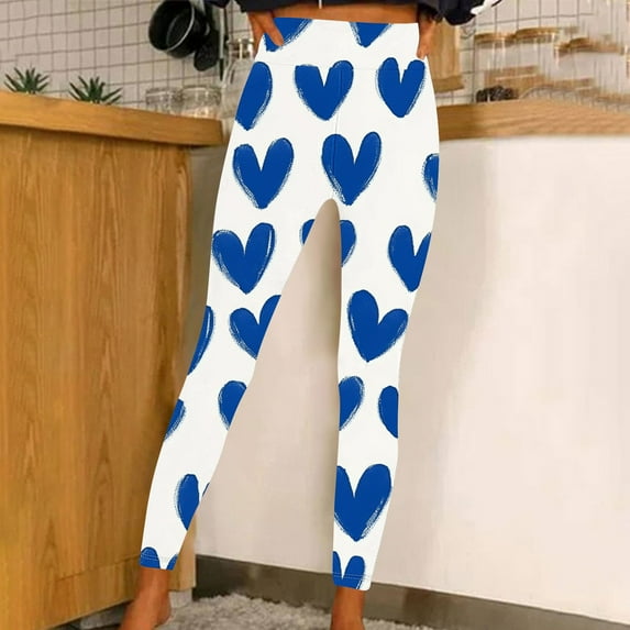 QUINDOS Valentine's Day Leggings for Women Full Length High Waist Heart Print Compression Yoga Pants