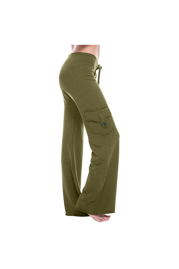 Wide Leg Pants for Women Cotton Knit Full Length Pants Casual Loose Drawstring Pants