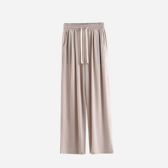 QUINDOS Wide Leg Pants for Women Long High Waisted Casual Trousers Cotton Striped Loose Pants with Pockets