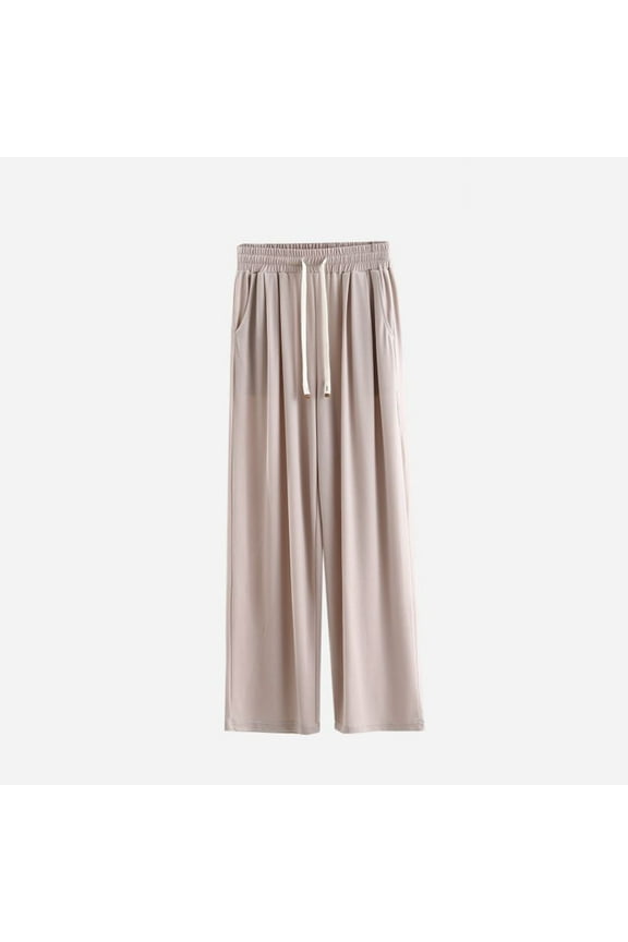 Wide Leg Pants for Women Long High Waisted Casual Trousers Cotton Striped Loose Pants with Pockets