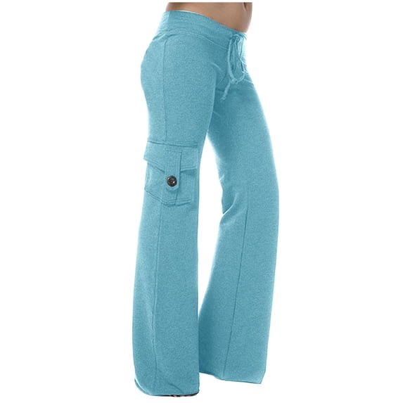 QUINDOS Wide Leg Pants for Women Pull on High Waist Yoga Pants Multi Pockets Full Length Leggings