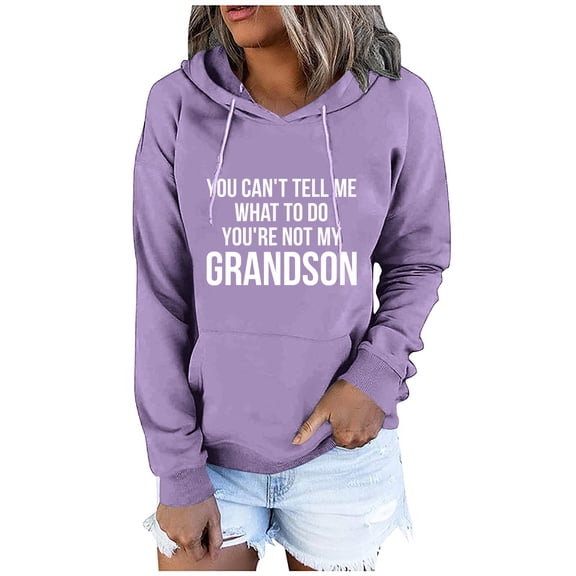 QUINDOS Women Hoodie Letter Sweatshirts for Women Casual Graphic Long Sleeve Crew Neck Pullover Tops