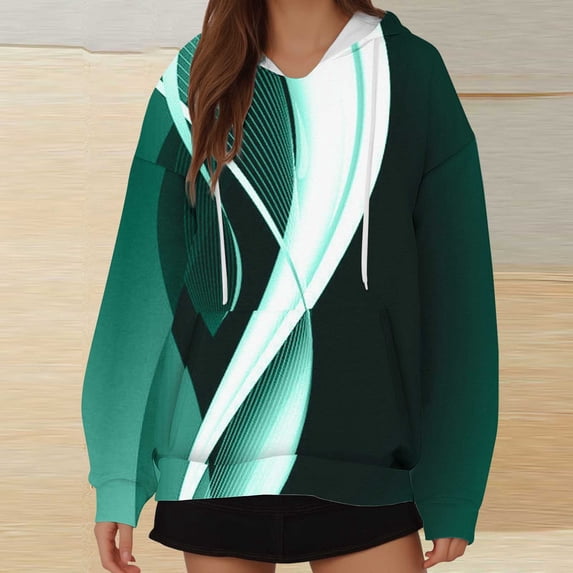 QUINDOS Women Hoodie Pathcwork Women's Fashion Hoodies Casual Long Sleeve Crew Neck Graphic Pullover Tops