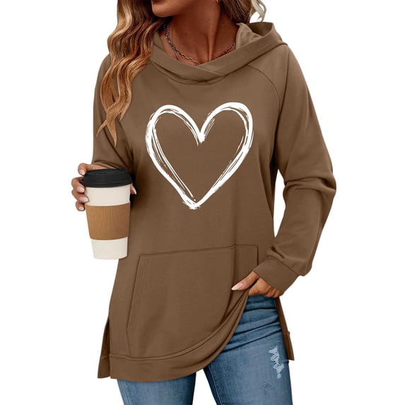 QUINDOS Women Hoodie Valentines Womens Sweatshirts Casual Long Sleeve Graphic Crew Neck Pullover Tops
