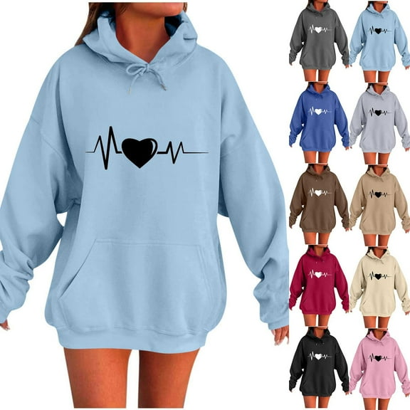 QUINDOS Women Hoodie Women's Sweatshirts Casual Long Sleeve Crew Neck Graphic Pullover Tops