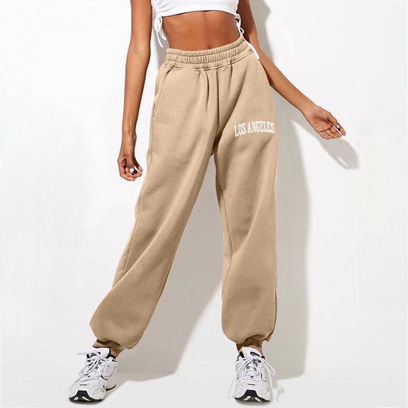 QUINDOS Women Pants Casual Taper High Waisted Long Sweatpants Daisy Print Straight Fit Pants with Pockets