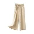 thumbnail image 1 of QUINDOS Women Pants Casual Wide Leg High Waisted Long Trousers Cotton Blend Pull on Loose Pants with Pockets, 1 of 2