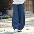 thumbnail image 1 of QUINDOS Women Pants Casual Wide Leg Long High Waisted Pants Cotton Linen Pull on Loose Trousers, 1 of 6