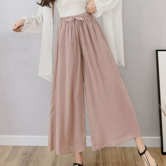 QUINDOS Women Pants Casual Wide Leg Long High Waisted Skirt Pants Plus Size Loose Pants with Pockets