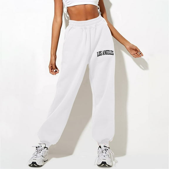 QUINDOS Women Pants Dressy Casual Taper Long High Waisted Sweatpants Daisy Print Straight Fit Pants with Pockets