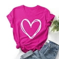 thumbnail image 1 of QUINDOS Women Shirts Short Sleeve Summer Pink Women's Tops Trip Heart Print Crew Neck Tops, 1 of 1