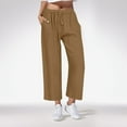 thumbnail image 1 of QUINDOS Women's Casual Pants Straight Leg High Waisted Long Pants Cotton Linen Drawstring Loose Trousers with Pockets, 1 of 5