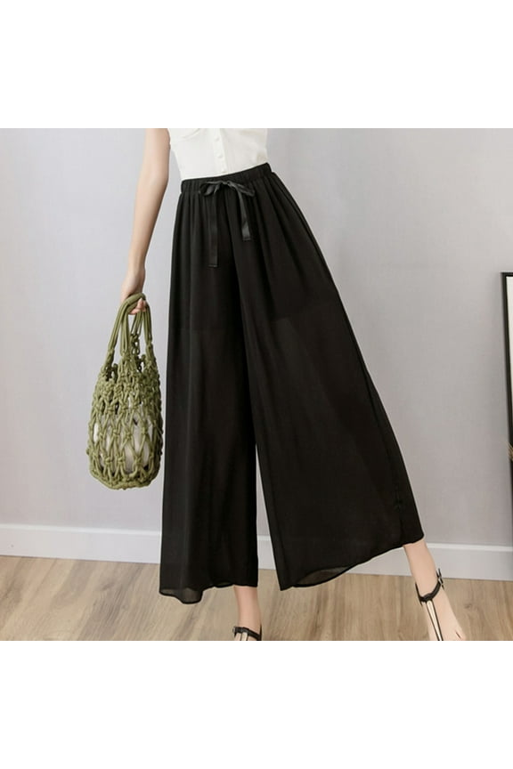 Women's Casual Pants Wide Leg Long High Waisted Skirt Pants Plus Size Loose Pants with Pockets