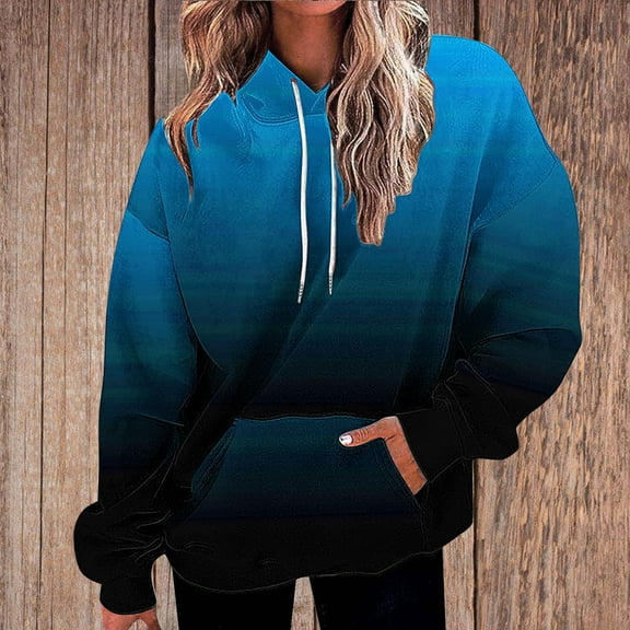 QUINDOS Women's Hoodies and Sweatshirts Drop Shoulder Sweatshirts for Women Casual Long Sleeve Gradient Color Crew Neck Pullover Tops