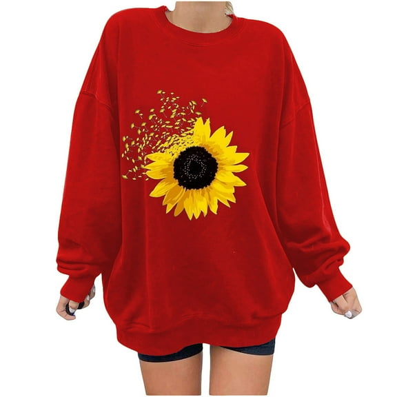 QUINDOS Women's Hoodies and Sweatshirts Plus Size Womens Sweatshirts Casual Graphic Long Sleeve Crew Neck Pullover Tops