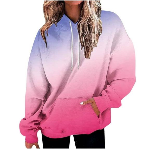 QUINDOS Women's Hoodies and Sweatshirts Women's Fashion Hoodies Casual Long Sleeve Crew Neck Gradient Color Pullover Tops