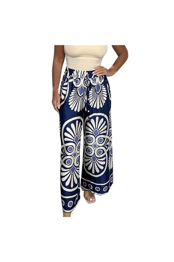 Women's Pants Wide Leg Long High Waisted Casual Trousers Boho Loose Pants