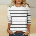 thumbnail image 1 of QUINDOS Women's T Shirts Summer White Striped 3/4 Sleeve Womens Tops Walk Crew Neck Tops, 1 of 4
