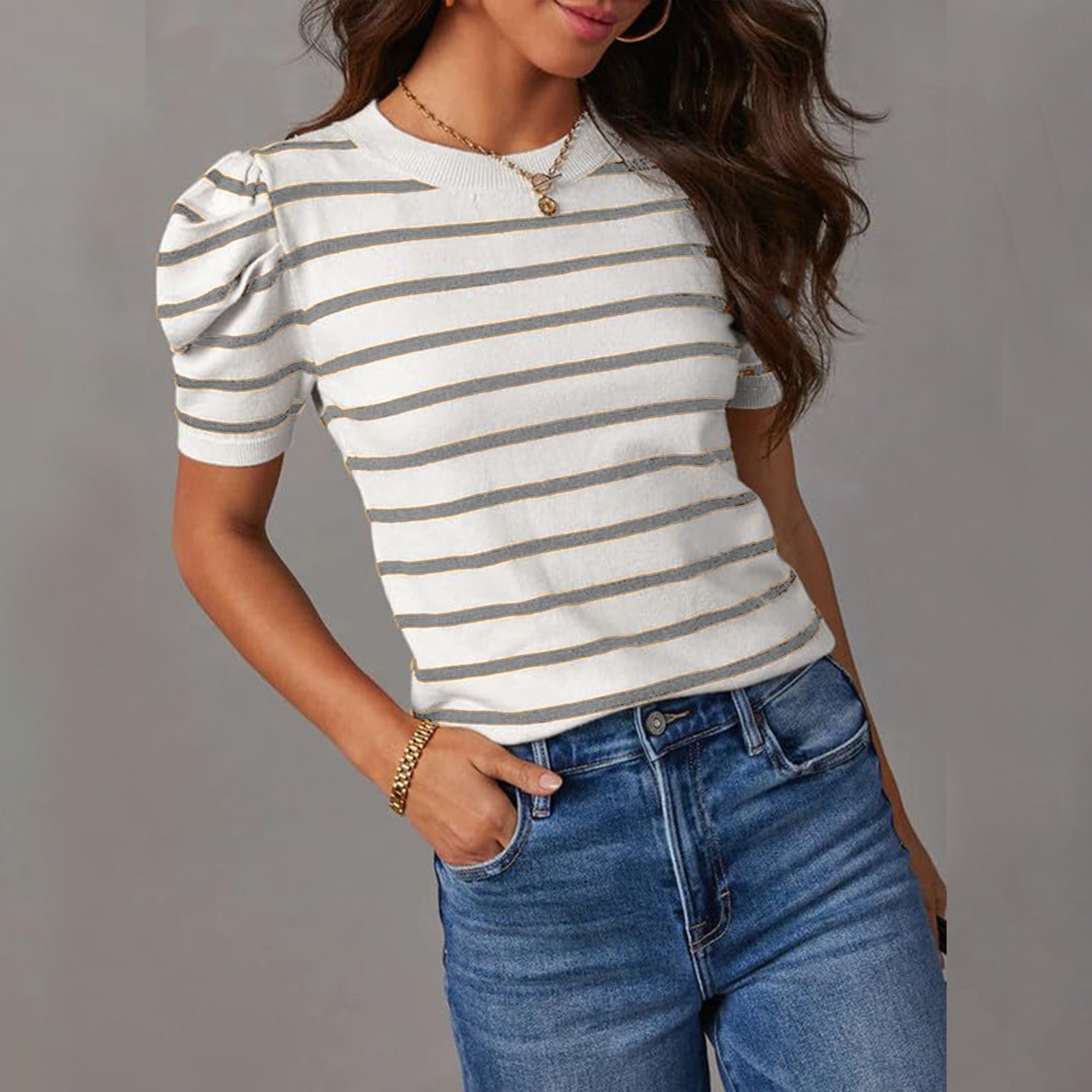 Elesomo Women's Summer Basic T-Shirts - Short Sleeve Crew Neck Slim Fit Tee Tops (Cotton Blend, Multiple Colors) - View #9