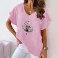 thumbnail image 1 of QUINDOS Women's Tshirt Cotton Linen Short Sleeve Summer Pink Women Tops Floral Cool V-neck Tops, 1 of 6