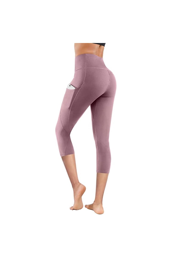 Womens Biker Capris High Waist Cropped Yoga Pants with Pocekts