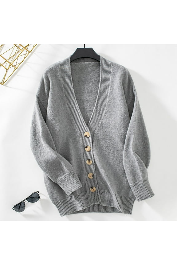 Womens Cardigans Women's Solid Color Botton Fall And Winter Long Sleeve Loose Fashion Sweater Top