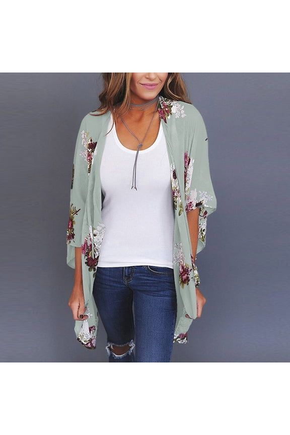 Womens Cardigans with Pockets,Women Chiffon Loose Shawl Print Kimono Cardigan Tops Cover Up Blouse Beachwear