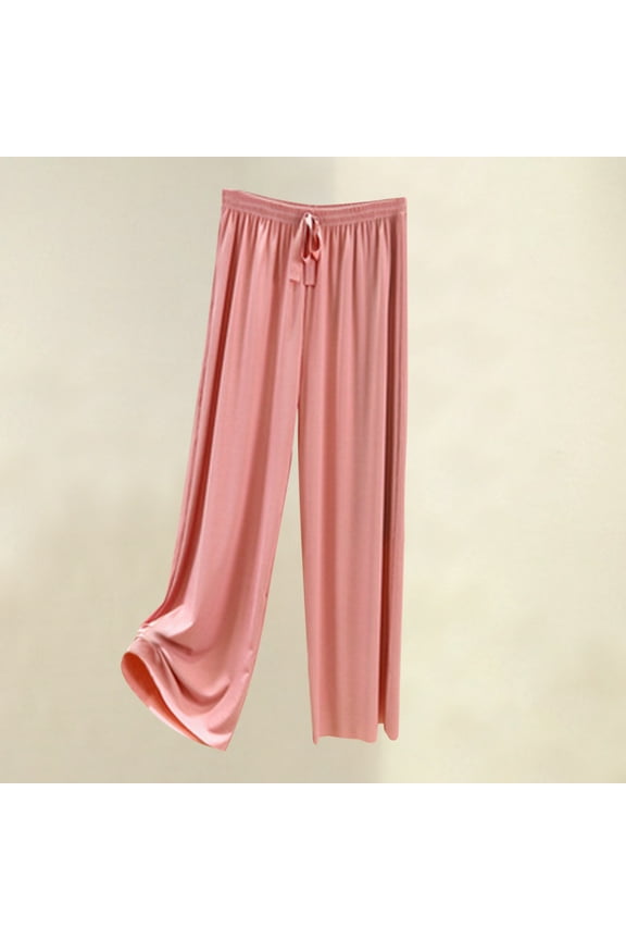 Womens Casual Pants Wide Leg High Waisted Full Length Sweatpants Ice Silk Drawstring Relaxed Fit Pants