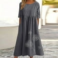 thumbnail image 1 of QUINDOS Womens Dresses Short Sleeve Crew Neck Casual Sundress Sun Dresses Summer Pockets Print Cotton Linen Long Midi Womens Dresses, 1 of 6