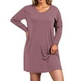 thumbnail image 1 of QUINDOS Womens Dresses Sundress Casual Long Sleeve Crew Neck Plus Size Dresses Summer Solid Color Above Knee Mini Womens Dresses, 1 of 7