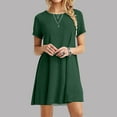 thumbnail image 1 of QUINDOS Womens Dresses Sundress Casual Short Sleeve Crew Neck Sun Dresses Summer Solid Color Slim Loose Knee High Mini Womens Dresses, 1 of 3