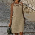 thumbnail image 1 of QUINDOS Womens Dresses Sundress Sleeveless Casual Crew Neck Sun Dresses Summer Solid Color Halterneck Cotton Linen Knee Length Mini Womens Dresses, 1 of 5