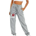 thumbnail image 1 of QUINDOS Womens Fall Fashion 2024 Pants Taper Long High Waisted Casual Sweatpants Drawstring Love Relaxed Fit Pants, 1 of 2