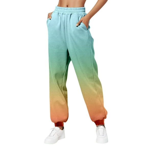 QUINDOS Womens Fall Pants Taper Long High Waisted Athletic Sweatpants Gradient Straight Fit Pants with Pockets