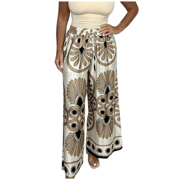QUINDOS Womens Fall Pants Wide Leg Long High Waisted Casual Pants Boho Loose Trousers