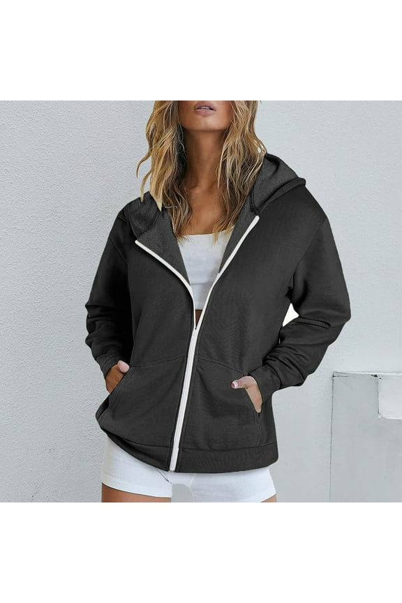 Womens Hooded Sweatshirts Zipper Long Sleeve Lightweight Athletic Fall Jackets for Women 2024
