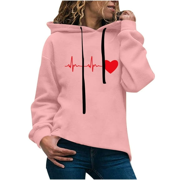 QUINDOS Womens Hoodie Sweatshirts for Women Casual Crew Neck Long Sleeve Graphic Pullover Tops