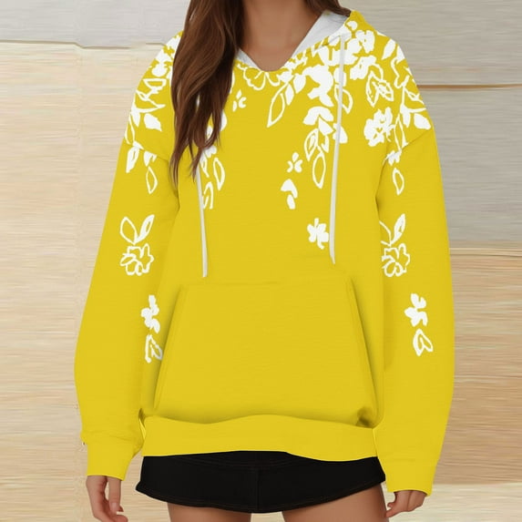 QUINDOS Womens Hoodie Sweatshirts for Women Plus Size Casual Graphic Long Sleeve Crew Neck Pullover Tops