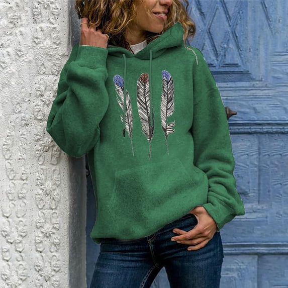 QUINDOS Womens Hoodie Womens Sweatshirts Casual Long Sleeve Graphic Crew Neck Pullover Tops