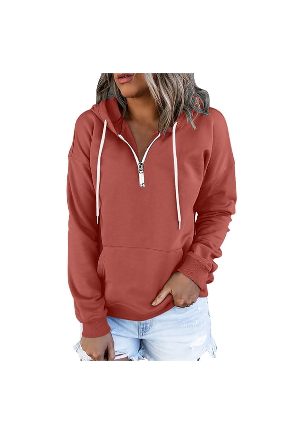 Womens Hoodies Zip up Quarter Zip Sweatshirts for Women Casual Long Sleeve Crew Neck Plain Pullover Tops