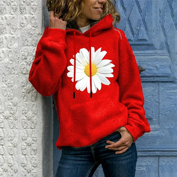 QUINDOS Womens Hoodies Sweatshirts Women Casual Graphic Long Sleeve Crew Neck Pullover Tops