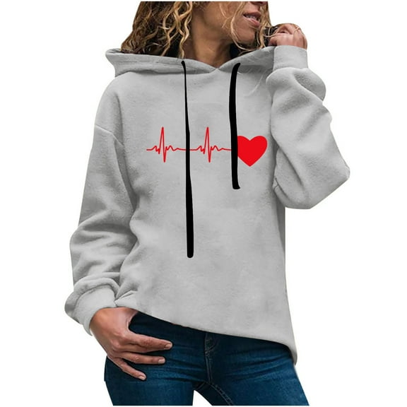 QUINDOS Womens Hoodies Womens Sweatshirts Plus Size Casual Long Sleeve Graphic Crew Neck Pullover Tops