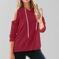thumbnail image 1 of QUINDOS Womens Hoodies Cold SHoulder Plus Size Womens Sweatshirts and Hoodies Casual Long Sleeve Plain Crew Neck Pullover Tops, 1 of 5