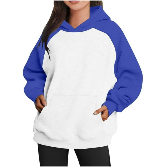 QUINDOS Womens Hoodies Patchwork Sweatshirts for Women Casual Long Sleeve Crew Neck Graphic Pullover Tops