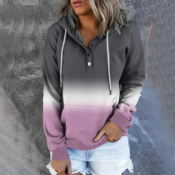 QUINDOS Womens Hoodies Plus Size Button Henley Womens Sweatshirts Casual Long Sleeve Crew Neck Graphic Pullover Tops