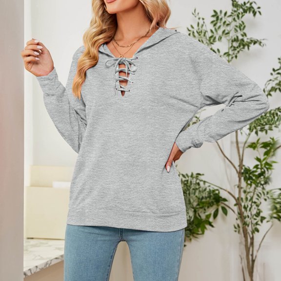 QUINDOS Womens Hoodies Plus Size Lightweight Womens Sweatshirts Casual Long Sleeve Crew Neck Plain Pullover Tops